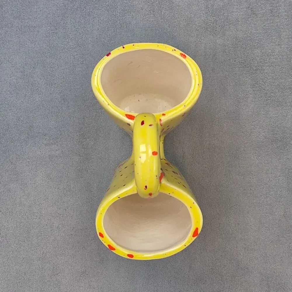 Vintage 1980s Ceramic Double Bud Vase Splatter Speckled Yellow Orange Drip Vase